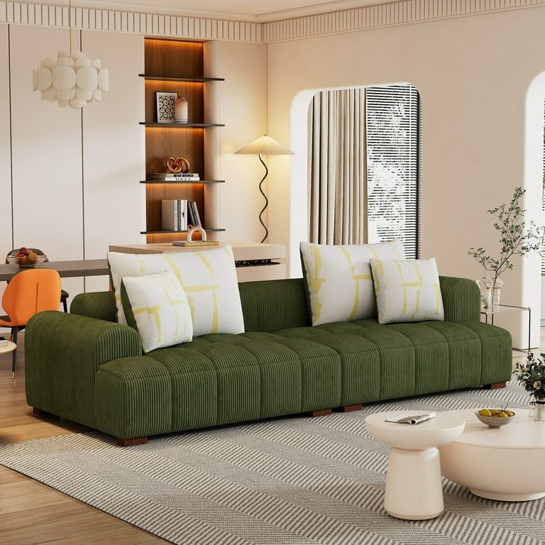 103.9 Modern Couch Corduroy Fabric Comfy Sofa with Rubber Wood Legs 4 Pillows for Living Room Bedroom Office Green Walmart