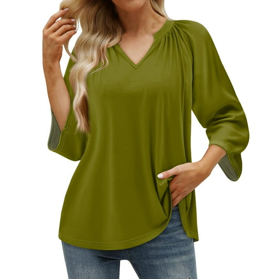 Womens Blouses Women's Summer Casual 3/4 Sleeve T-Shirt Solid V Neck Pullover Top