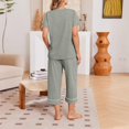 thumbnail image 6 of Womens 2 Piece Capri Sets,V Neck Short Sleeve Casual Matching Sets,Summer Loungewear Set with Elastic Waist Pants,Soft Lightweight Comfy Outfit for Daily Wear Grey M, 6 of 6