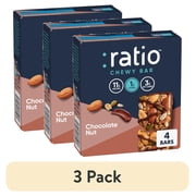 (3 pack) Ratio Chewy Protein Bar, Chocolate Nut, 11g Protein, Keto Friendly, 5.6 oz (4 Bars)