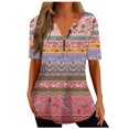 thumbnail image 1 of Gibobby Playera de manga corta con cuello en V Camiseta manga corta con cuello en V suelto moda informal para mujer(Rosa,XL), 1 of 5