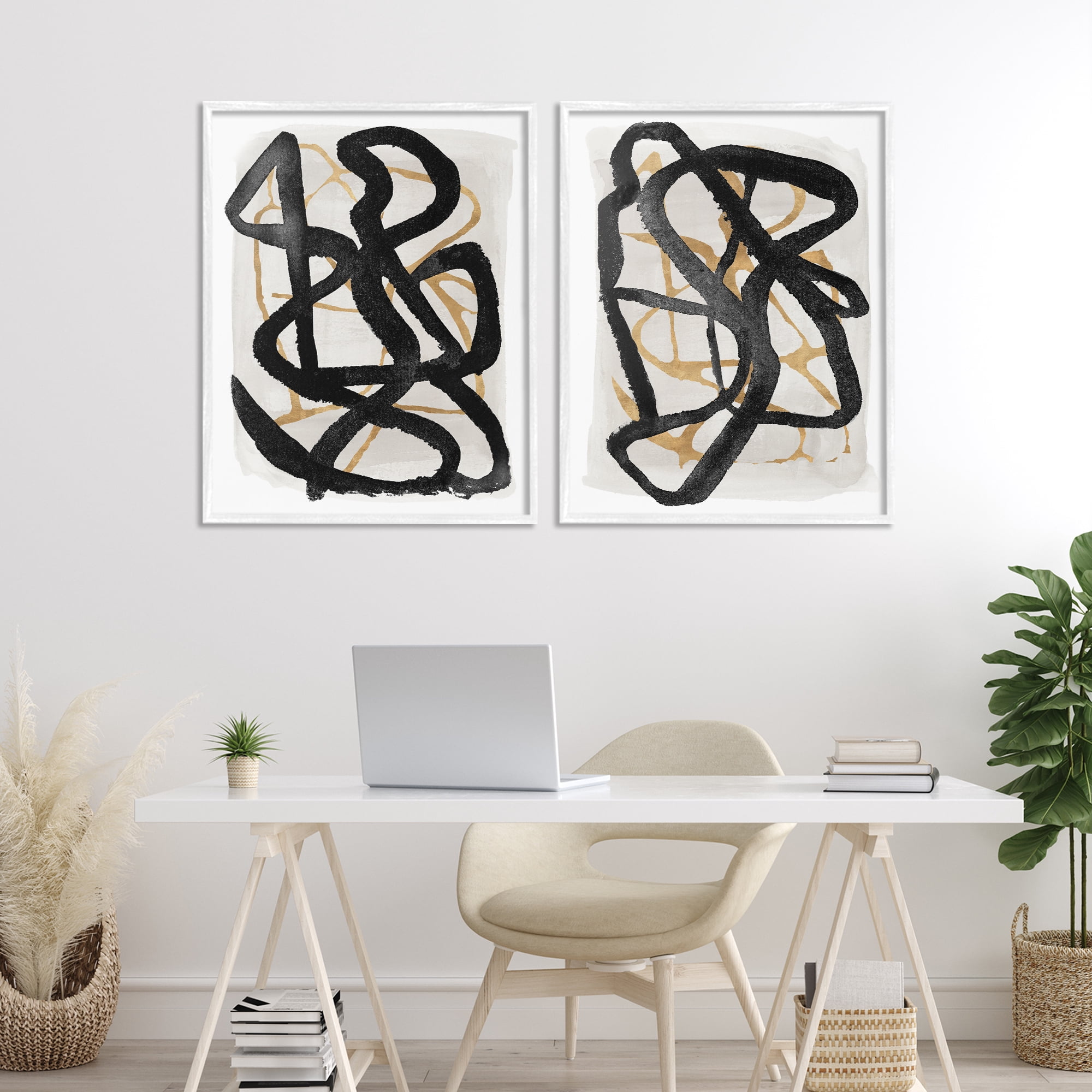 Stupell Industries Contemporary Hindsight Squiggles 2 Piece White Framed Giclee Art Set, design by Lucille Price