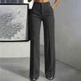 thumbnail image 2 of Women's Knit High Waist Wide Leg Trousers, Front Button Zipper Pocket Commute Office Pants, Breathable Casual Bottoms for Daily Workplace | TruHer,Gray XL, 2 of 8
