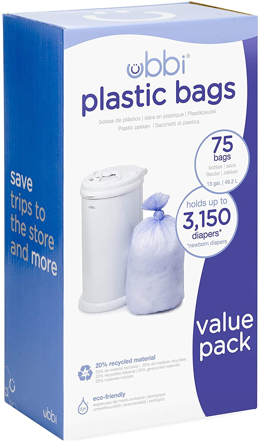 Ubbi Disposable Diaper Pail Plastic Bags, Made with Recyclable Material