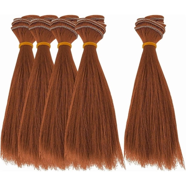 Kit de 5 extensiones de cabello para pelucas, 15.5 cm, liso y corto, de fibra resistente al calor, para crear extensiones de cabello. Color castaño claro. Ideal para manualidades con el cabello.