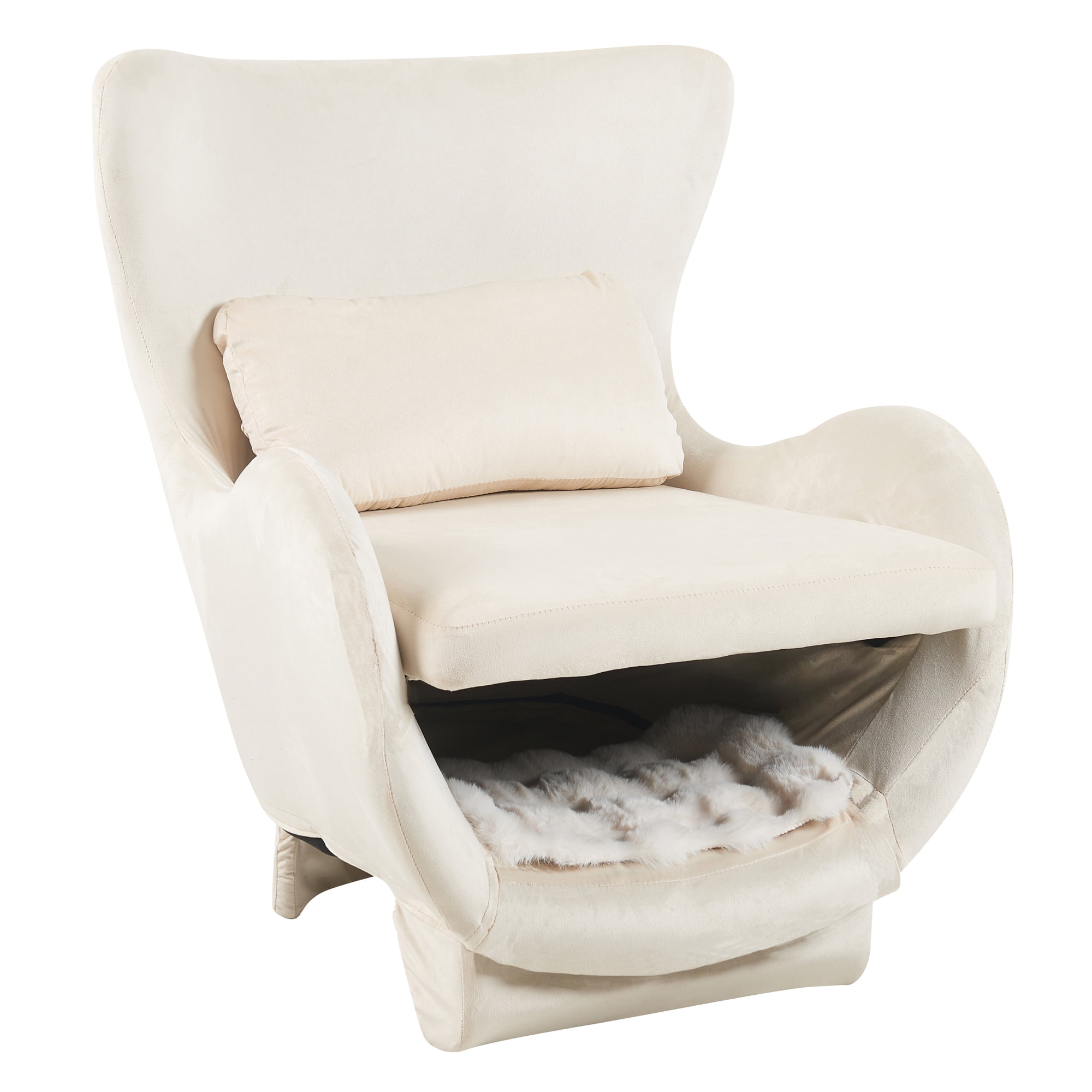 Euroco Furniture Style 2 in 1 Pet Friendly Modern Velvet Lounge Chair, Upholstered Back Accent Chair Leisure Single Sofa Chair for Living Room Office, White