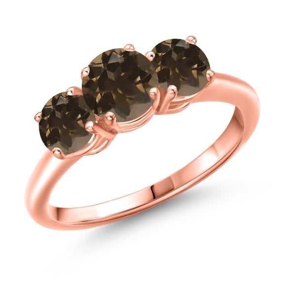 Gem Stone King 18K Rose Gold Plated Silver Brown Smoky Quartz Engagement Ring for Women | 1.80 Cttw | Round 6MM | Gemstone Birthstone | Size 6