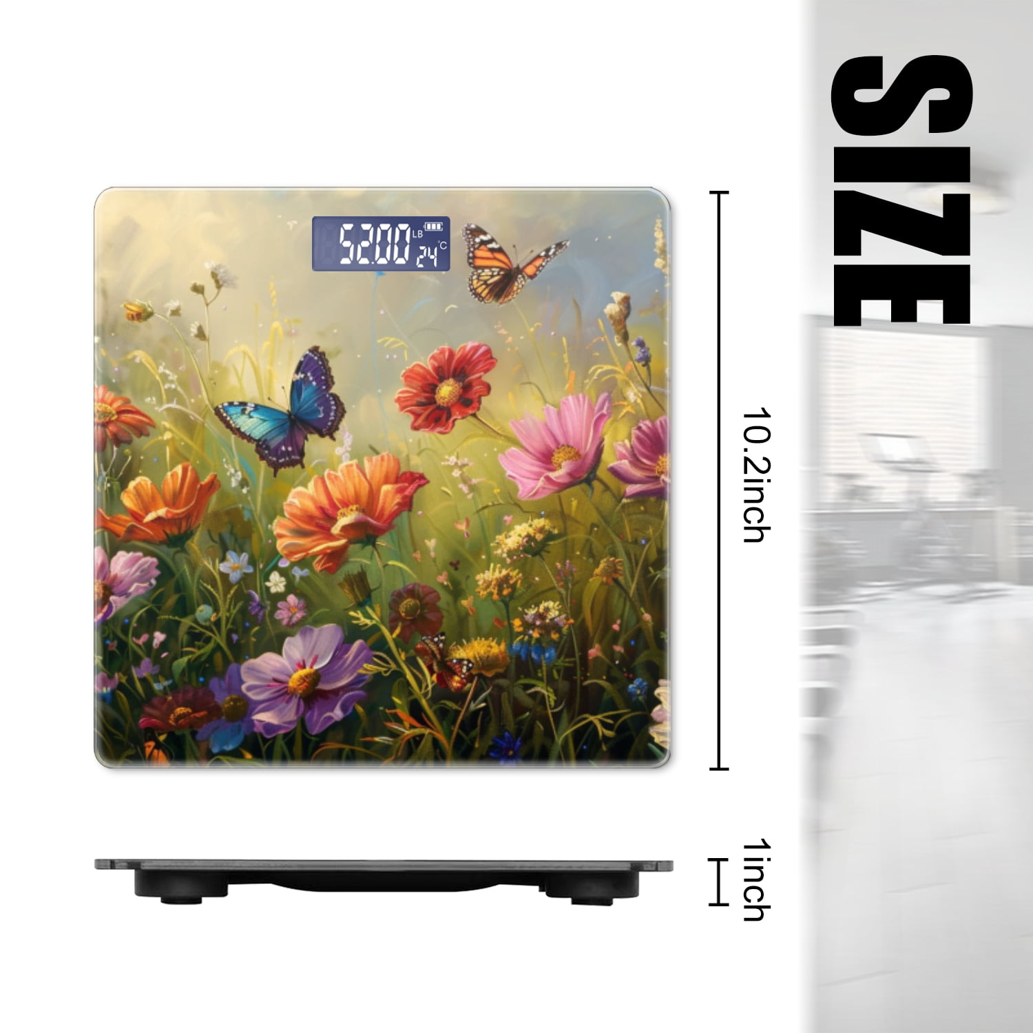 Bathroom Scale, Highly Accurate Digital Body Scale,Precisely Measures Weight up to 400 lbs-Butterflies Dance Amidst The Blooming Petals
