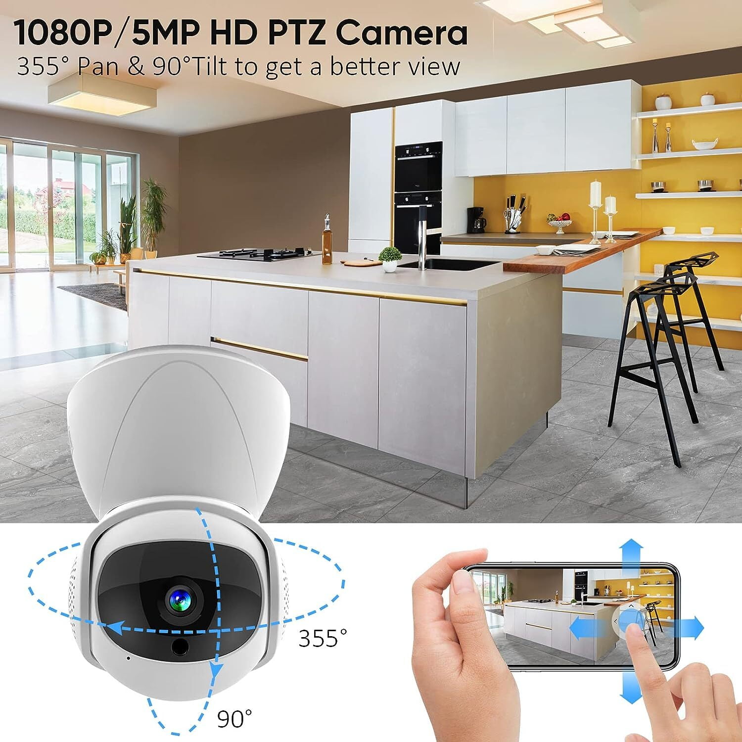 Home Security Camera,DFITO 1080p HD 5Ghz Wifi Indoor Camera, 360 Degree Panoramic Camera, Cam Monitor for Baby/Pet