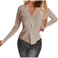 thumbnail image 5 of Sakmal Yellow Sweaters for Women 2025 Cable Knit Lightweight Pullover Tops Long Sleeve V Neck Loose Sweaters for Women, 5 of 5