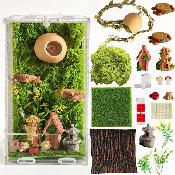 Jumping Spider Enclosure Kit,Small Reptile Terratium Glass House Accessories Set,Transparent Acrylic Insect Habitat,Snail Cage,Reptile Tank,Bug Habitat 4.33"*4.13"*7.87"