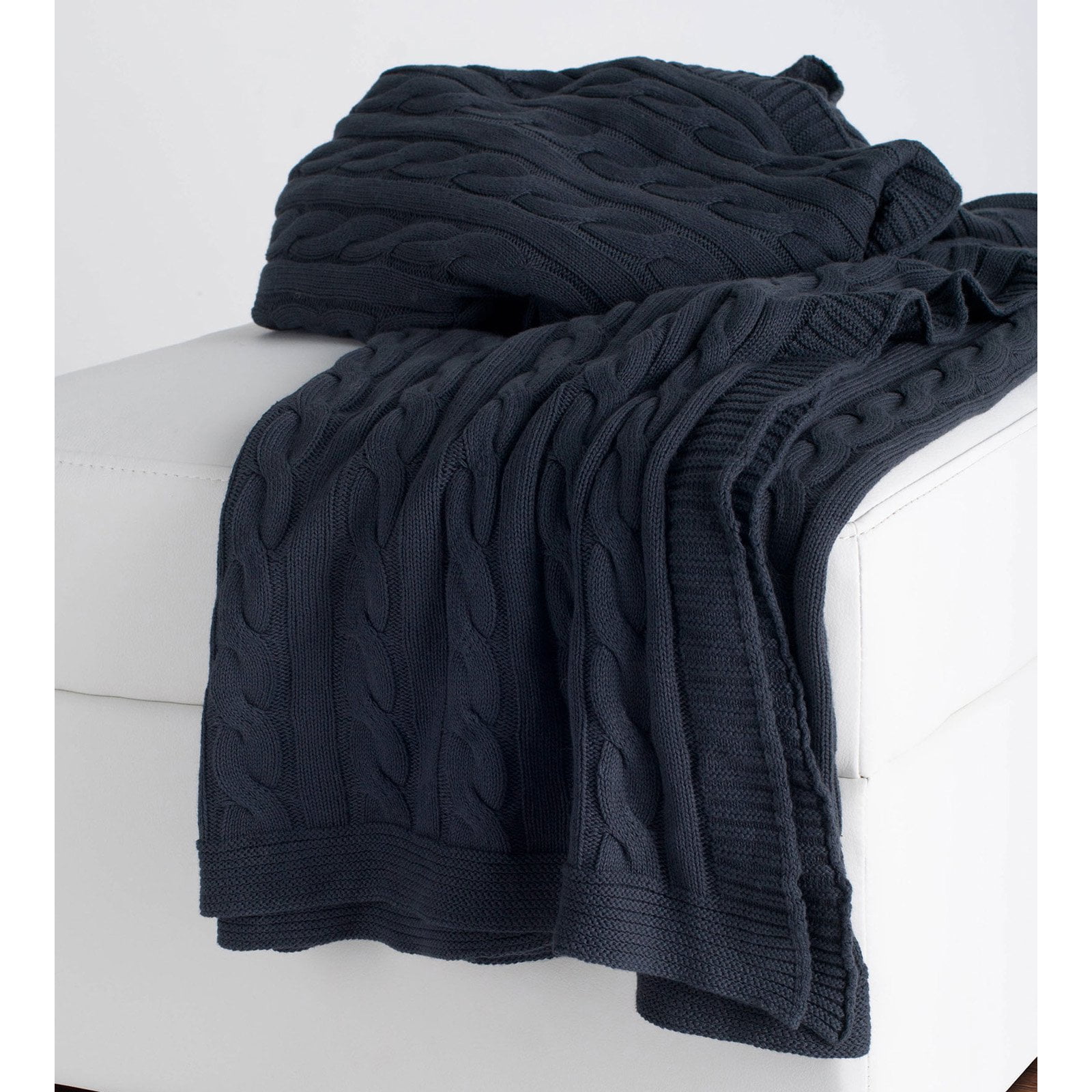 Rizzy Home Cable Knit Sweater Throw, 50" x 60", Blue