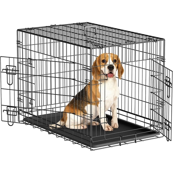 30/36/42 inch Dog Crate Double Door Folding Metal Dog or Pet Crate Kennel with Tray and Handle