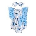 thumbnail image 2 of Musuos Baby Girls Flutter Sleeve Romper 0-18Months Floral Butterfly Print Round Neck Jumpsuit with Bow Headband, 2 of 10