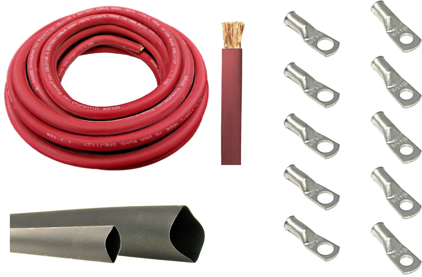 Heat Shrink 4 Gauge 4 AWG Red & or Black Welding Battery Cable Cable Lugs 