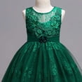 thumbnail image 4 of Girls Dress Floral Embroidered Lace Sleeveless Tulle Wedding Bridesmaid Birthday Formal Party Long Tutu Dresses Kids Princess Evening Prom Ball Gown Green 7-8Years, 4 of 7