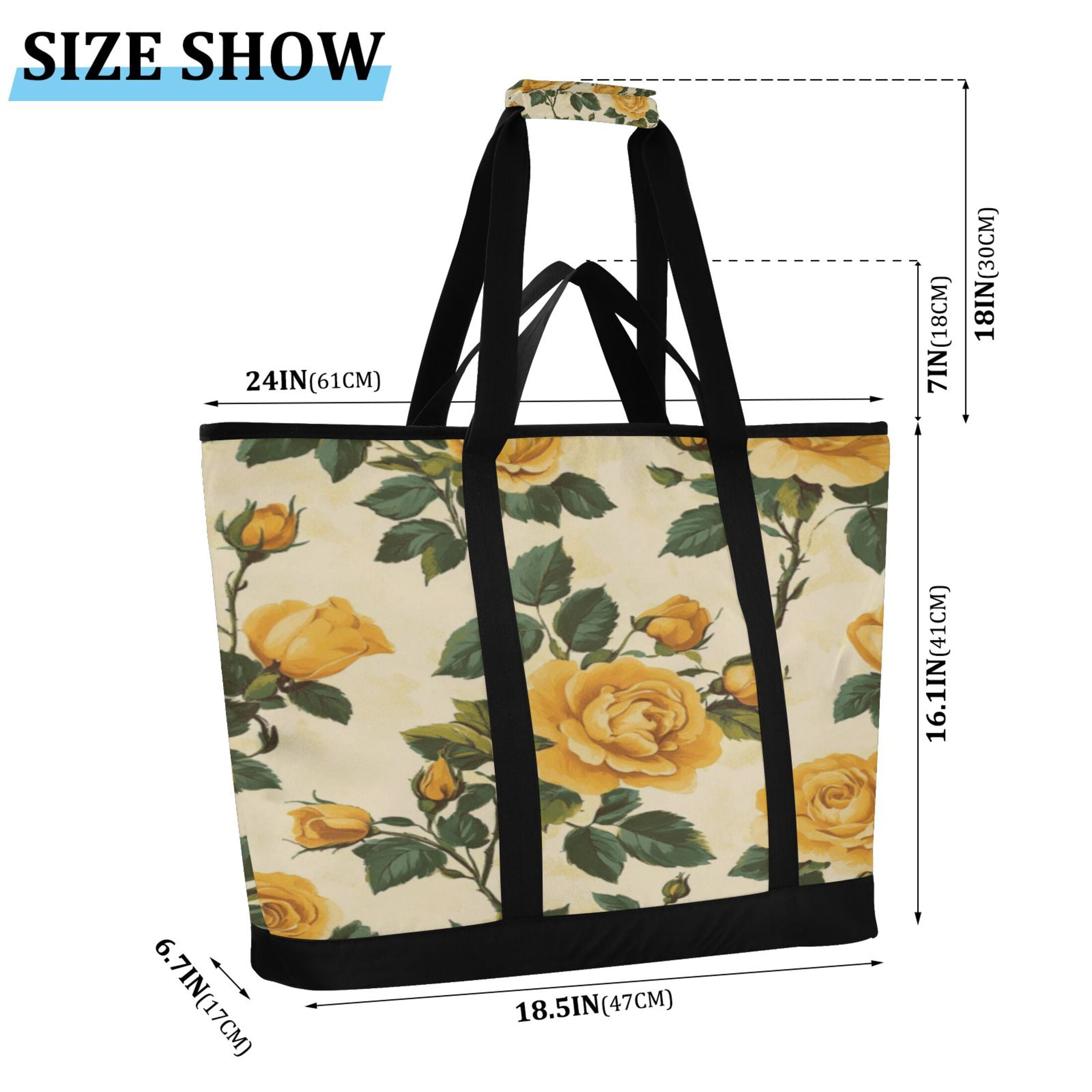 Large Hand-held Ice Pack Picnic Bag Insulation and Refrigeration Suitable for Shopping Picnics and Camping Beautiful Yellow Roses