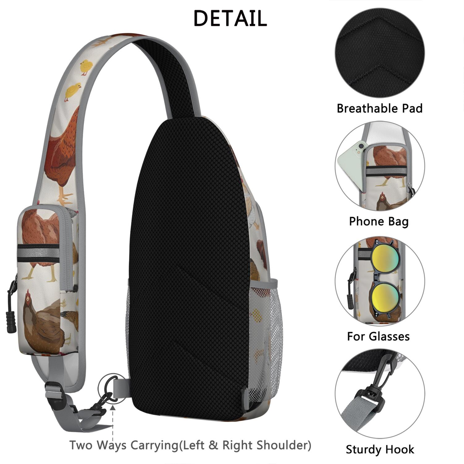 Funny Pig Pattern Hiking Daypack – Breathable Back, Adjustable Strap, Durable Stitching – Artistic Abstract Floral Design