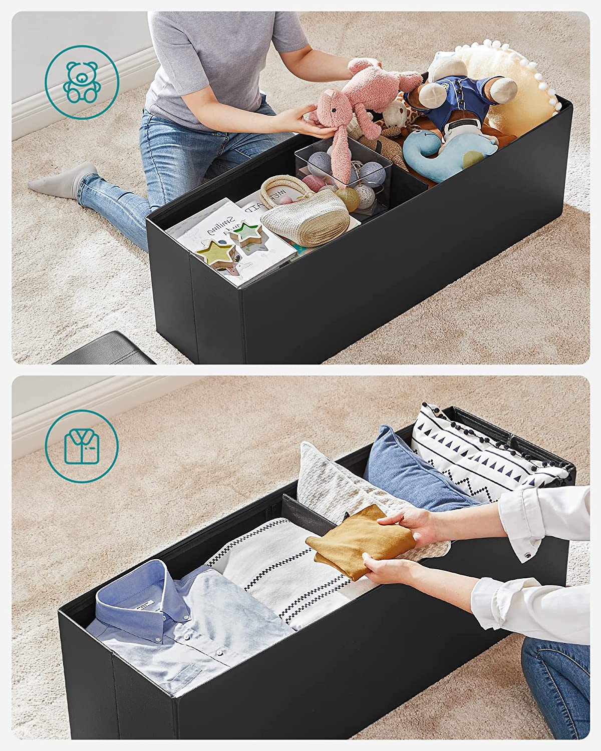 Songmics 43" Storage Ottoman Bench, Black Faux Leather photo 8