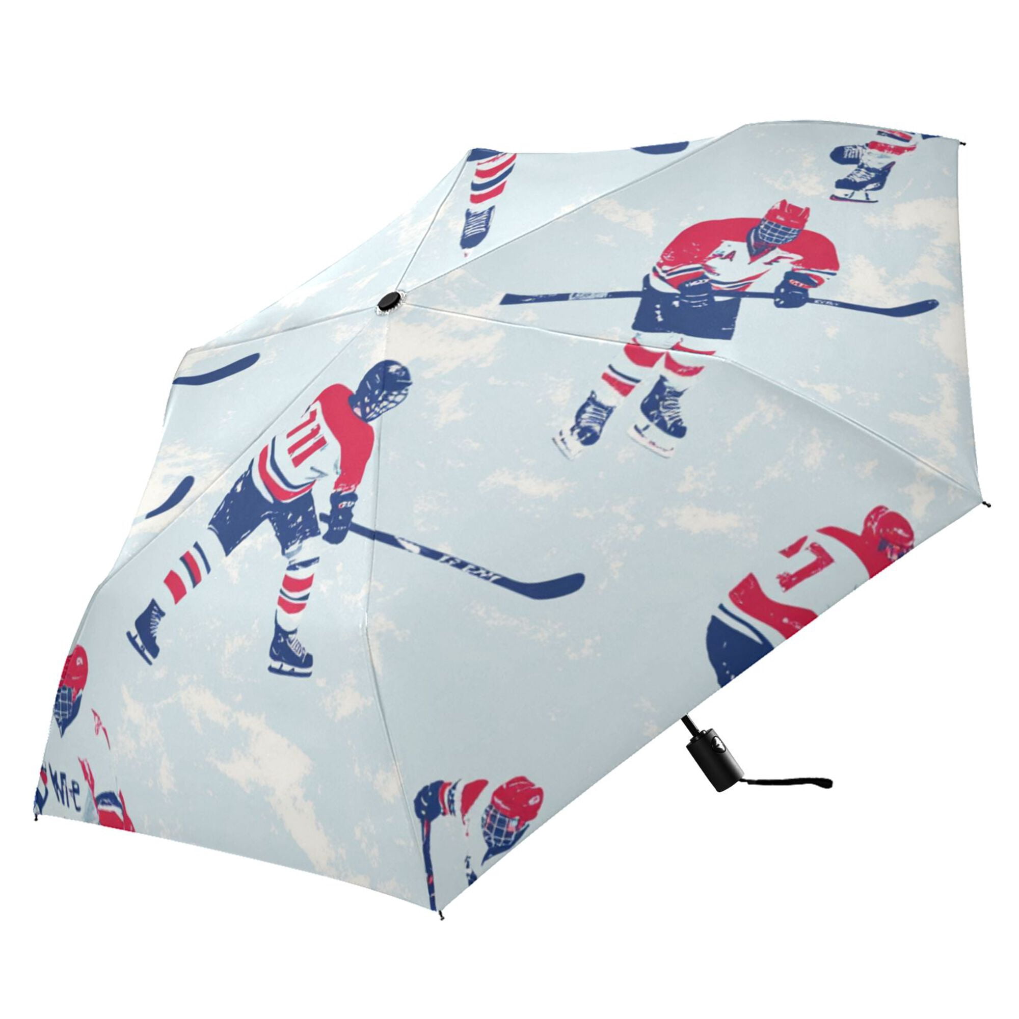 FORMRS Travel Umbrella Folding Auto Open Close Windproof Rain UV Protection, Blue Ice Hockey