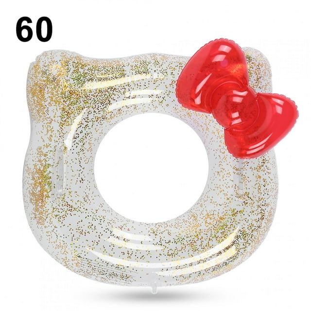 Anillo de natación con forma de gato, con lazo rojo y lentejuelas, para axilas, flotador circular para niña y bebé, forma bonita, 60 cm