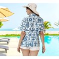 thumbnail image 3 of HAPPY BAY Button Down Shirt for Women Summer Beach Party Blouse Shirt V Neck Blouses Button up Short Sleeve Vacation Dress Hawaiian Shirts for Women S Fish Collage, Blue, 3 of 4