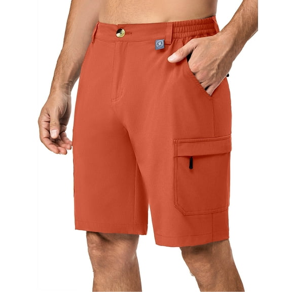 Little Donkey Andy Men's 10 Inch Quick Dry Lightweight Bermuda Cargo Shorts Stretch Hiking Golf Travel UPF 50  Orange Size L