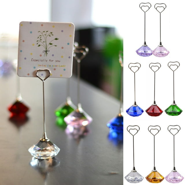 Travelwant Crystal Diamond heart Shape Card Holders Memo Holder Stand Card Photo Picture Note Clip Holders Cards Bulk for Wedding Party Table Number Name Sign-4.72" x 1.57" x 1.57"
