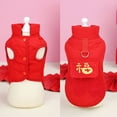 thumbnail image 3 of Guiexla Pet Vest Eye-catching Festive Red Dog Coat Button Design Dog Winter Clothing with Traction Ring Pet Supplies, 3 of 7