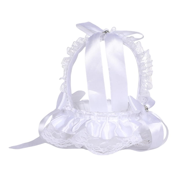 Cesta de flores blanca para niña con asa, cesta de flores de satén para mesa de despedida de soltera Estilo B