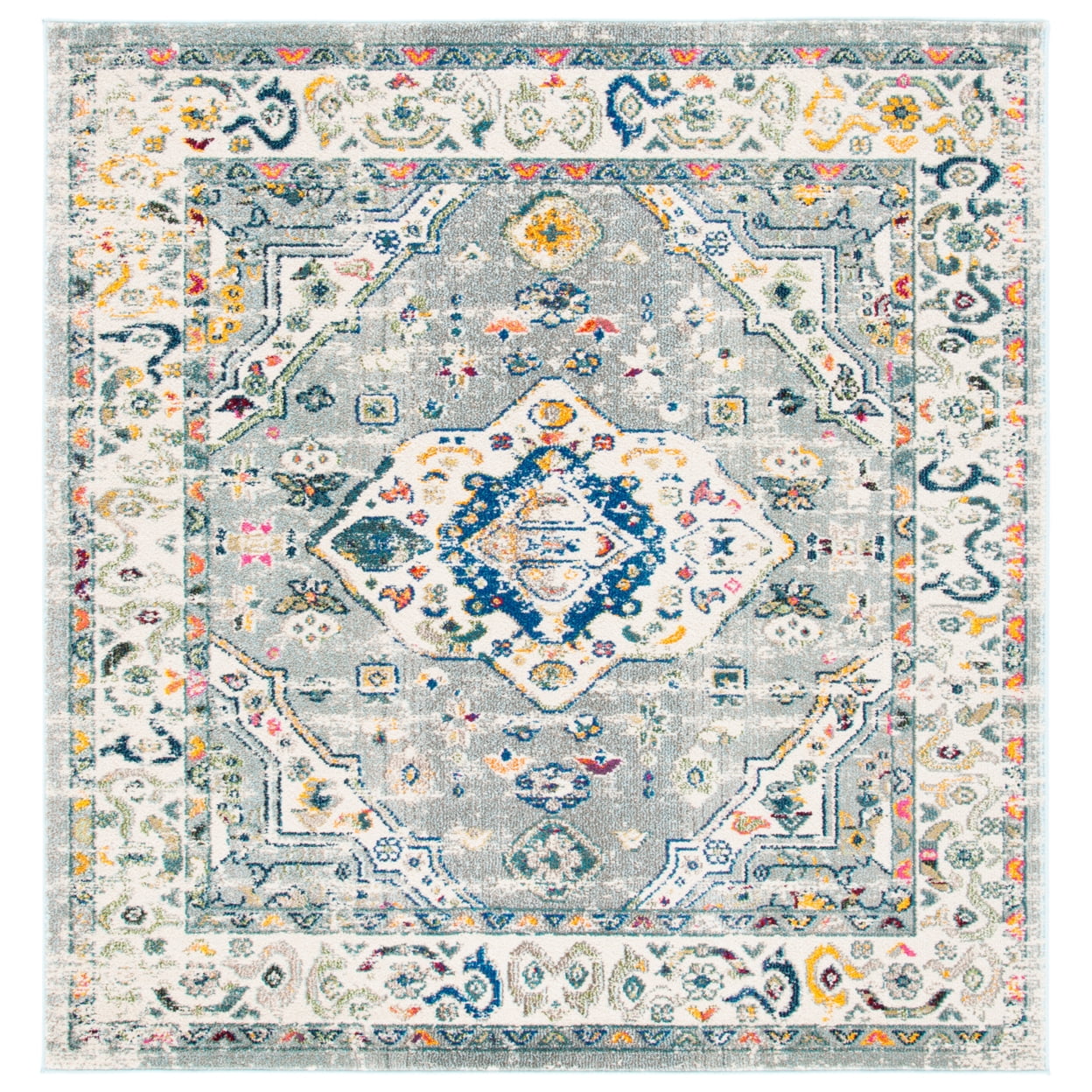 SAFAVIEH Madison Trenton Vintage Traditional Area Rug, Grey/Ivory, 6'7" x 6'7" Round