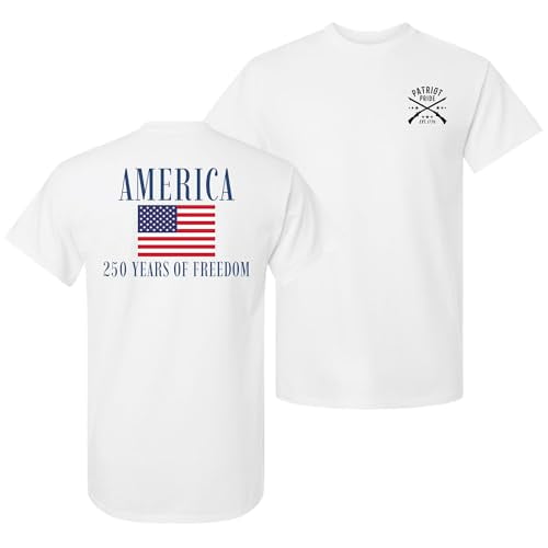 Patriot Pride Men’s Gildan Graphic T-Shirt – America 250 Years of Freedom American Flag Design -White-Small