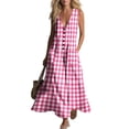 thumbnail image 4 of Gamivast Dresses for Women Gingham V-Neck Sleeveless Button Down Linen Maxi Dress with Pockets Casual Plaid Sundress Summer Beach Vacation Resort Wear Pink XXL, 4 of 7