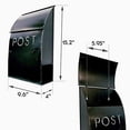 thumbnail image 3 of NACH POST Milano Pointed Galvanized Steel Mailbox with Newspaper Holder, Wall Mount Mailboxes for Outside, Rustic Metal Mailbox Wall Mount for Outdoors, Black, 9.5 x 4 x 15 inch, TH-10023, 3 of 5