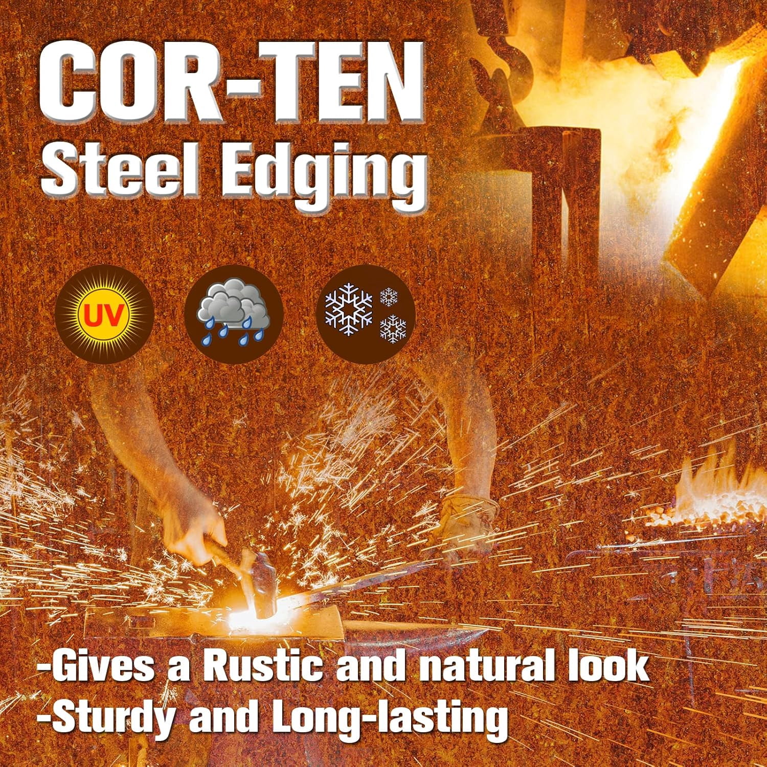 DAVYLINE 6 Pack Pre-Rusted Cor-Ten Steel Landscape Edging - 40" L x 5.5" H Each (20ft Total) - No-Dig Hammer-in Heavy Duty 14-Gauge Metal Edging Border w/ 7 Clips & Gloves - Edge for Lawn Yard