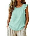 thumbnail image 3 of Hesxuno Women Cotton Tank Tops Plus Size Ruffle Cap Sleeve Tops Round Neck Solid Color Undershirts Casual Lounge Summer Comfy Tanks Mint Green XL, 3 of 7