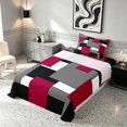 thumbnail image 3 of Manfei Red Gray Square Twin Sheets, Minimalism Geometric Grid Bedding, Black Reversible 3pcs1 Flat Sheet + 1 Fitted Sheet + 1 Pillowcase, 3 of 6