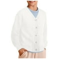 thumbnail image 2 of Yindaity Boys Uniform Sweater Cardigan with Button Loose Long Sleeve Shrug Sweaters Cropped Uniforms Kids Knit Sweater Outerwear(White,3-4 Years), 2 of 5