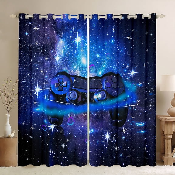 Castle Fairy Abstract Gamer Black Out Curtains for Teenagers,Galaxy Gamepads Curtains Pack of 2 (42x63 Each),Gradient Universe Bedroom Curtains,Lightweight Room Decor