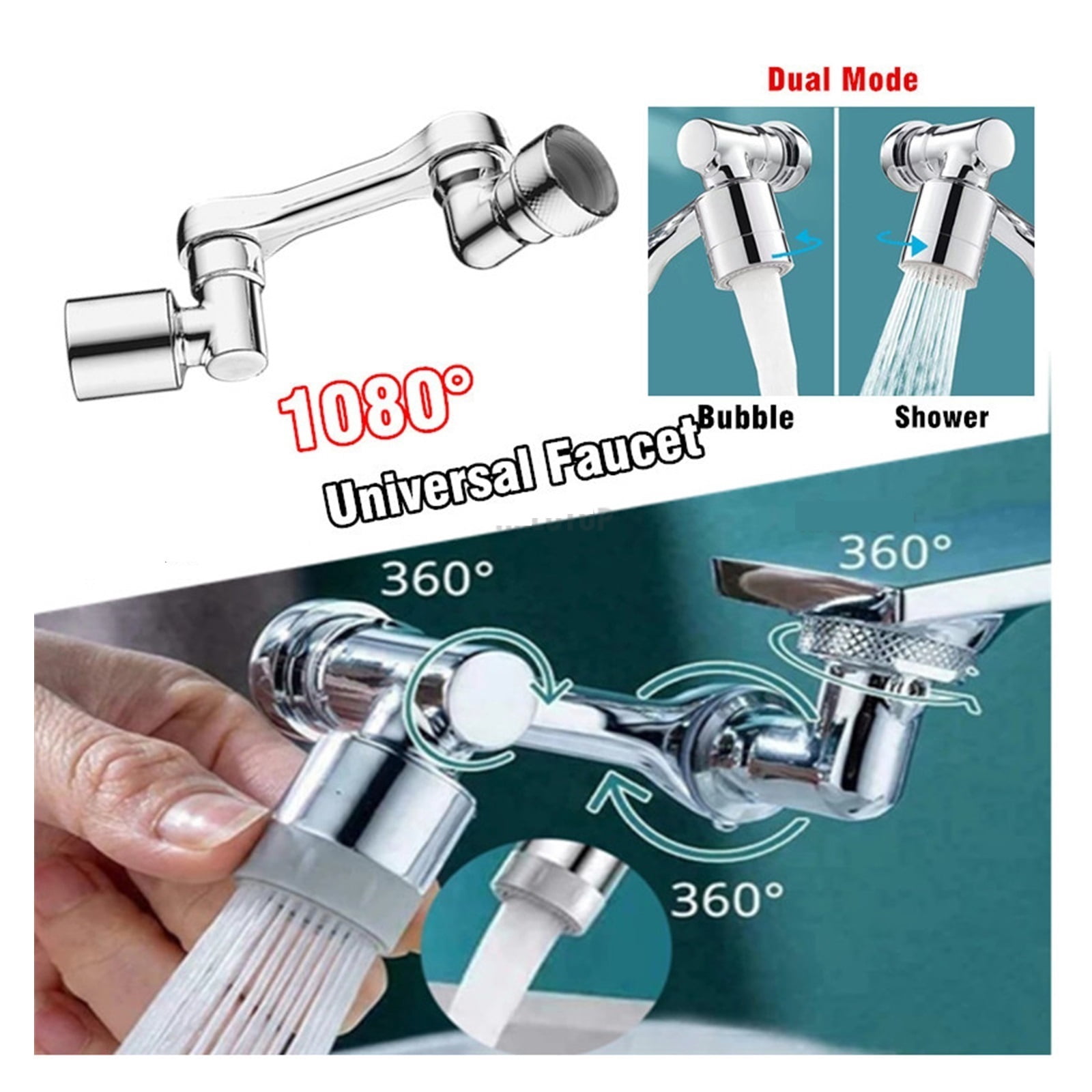 1080° Universal Rotation Extender Faucet Aerator Plastic Tap Splash Filter Kitchen Washbasin Faucets Bubbler Nozzle Robotic Arm ,Water Saving