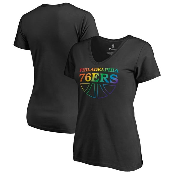 Women's Black Philadelphia 76ers Team Pride Wordmark V-Neck T-Shirt