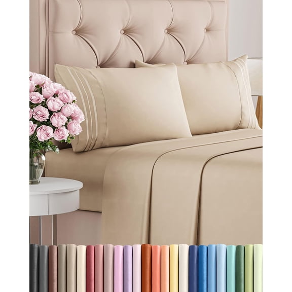Queen Size 4 Piece Sheet Set in Cream with Deep Pockets