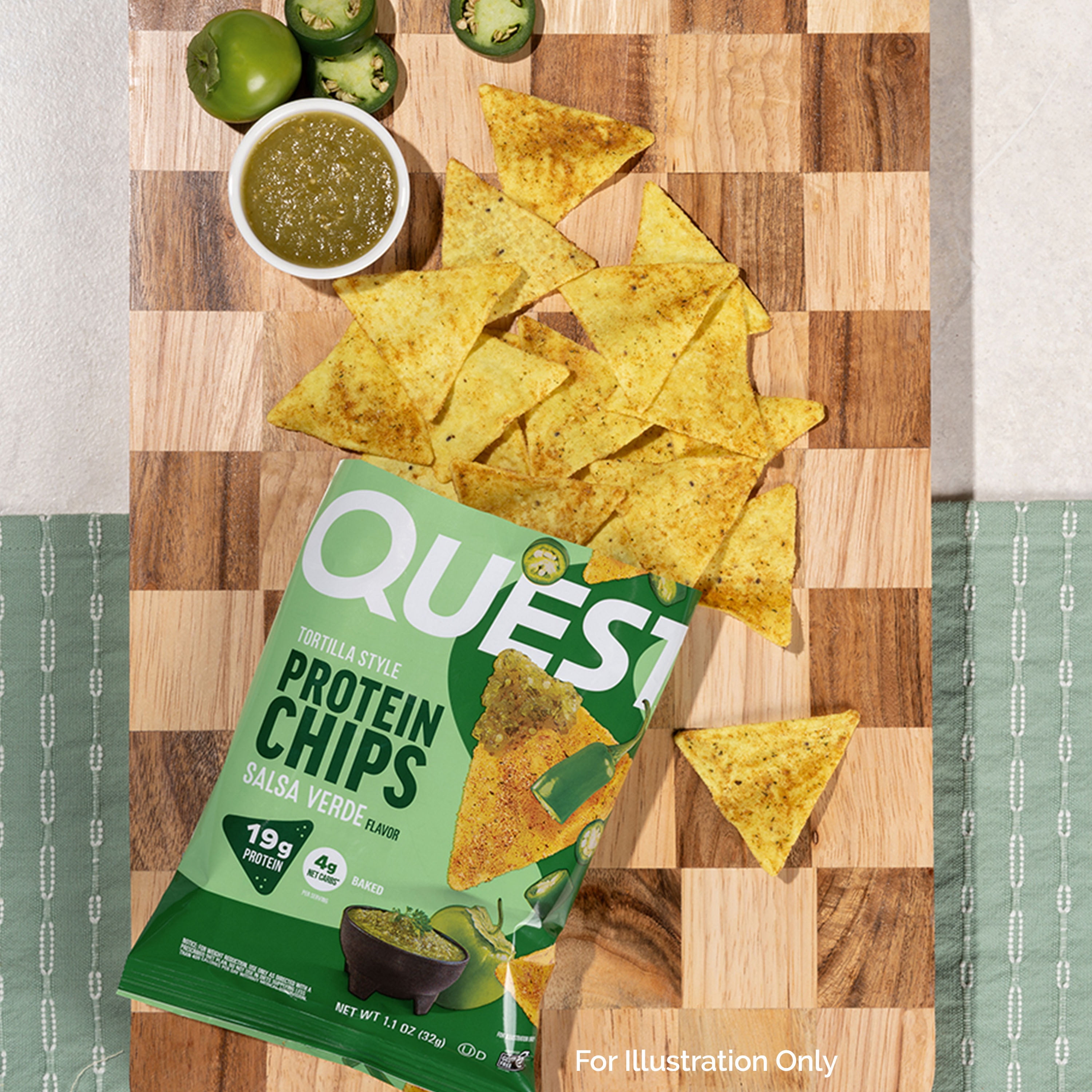 Quest Tortilla Style Protein Chips, Salsa Verde Flavor, 17g Protein, Baked, 4oz