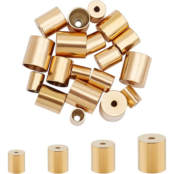 24pcs DIY Gold Column Cord End Metal End Caps Stainless Steel Cord Caps Leather Cord Ends Terminators End Tip Bead Caps DIY