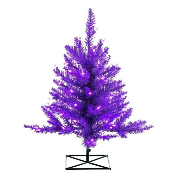 Pemberly Row 36" Plastic Fir Dura-lit LED Artificial Christmas Tree in Purple