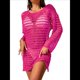 thumbnail image 1 of Vestido de Crochet de Gran Tamaño para Mujer, con Cuello y Aberturas, para Verano 2025. Rosa Roja Talla Única, 1 of 5