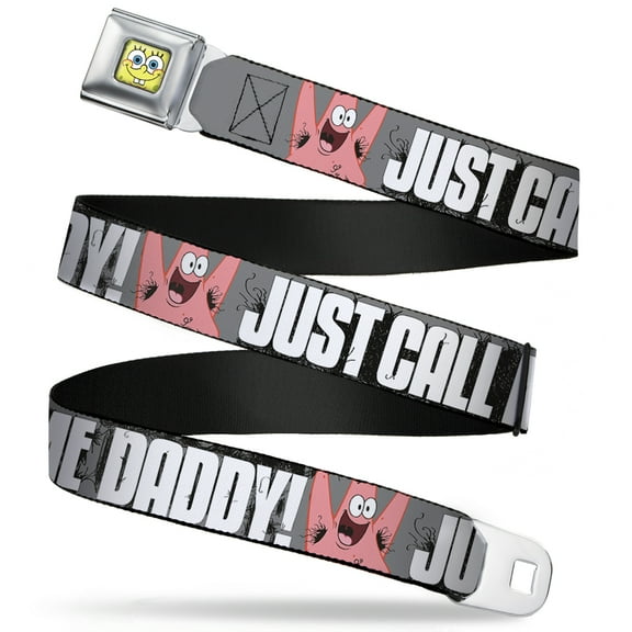 Nickelodeon Belt, Seatbelt Buckle Belt, Hairy Patrick Starfish Just Call Me Daddy Gray Black White, 32 to 52 Inches