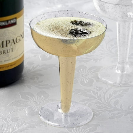 Efavormart 60 Pack 6 oz Glittered Clear Champagne Cocktail Disposable Plastic Glass Dessert