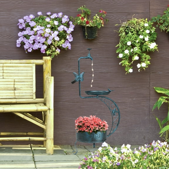 Winado Iron Bird Baths for Outdoors with Metal Bird Feeder,Vintage Metal Bird Bath Bowl Garden Lawn Yard Decorations