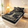 thumbnail image 2 of Homewish Bohemian Nature Tree Zipper Twin Comforter Sets with Fitted Sheet and 2 Pillowcases,Vintage Sun Moon Zipper Bedding Set,Black Gold,Black Reversible,4pcs, 2 of 8